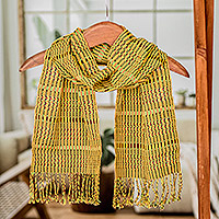Cotton scarf, 'Citrus Paths'