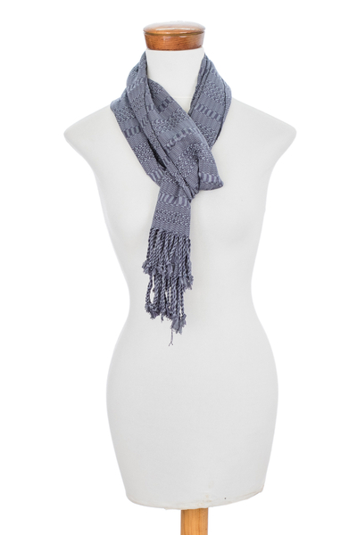 Rayon scarf, 'Color and Texture in Grey' - Tone-on-Tone Grey Rayon Scarf from Guatemala