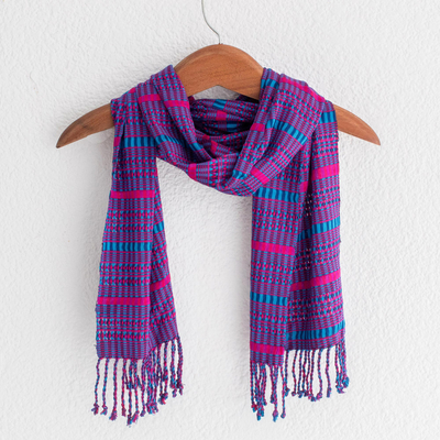 Rayon scarf, 'Sweet Sunset' - Bright Multicolored Rayon Scarf from Guatemala