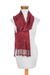 Rayon scarf, 'Color and Texture in Wine' - Wine Red Hand Woven Rayon Scarf with Fringe thumbail