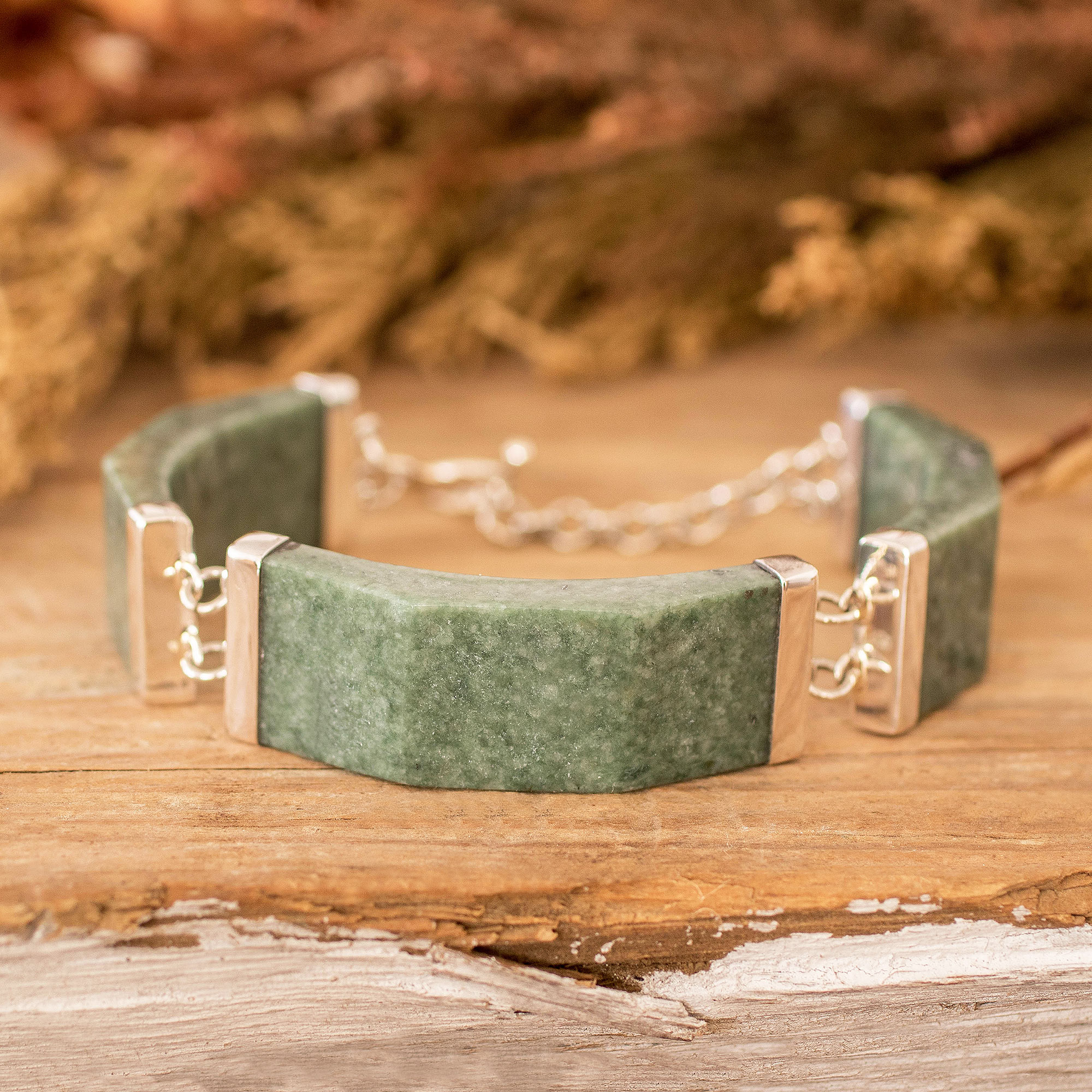 Pulsera de eslabones de jade verde manzana de Guatemala, 'Paneles simples  en verde manzana