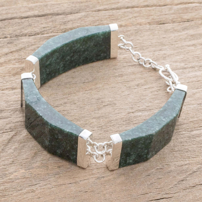 Jade link bracelet, 'Simple Panels in Dark Green' - Dark Green Jade Link Bracelet from Guatemala