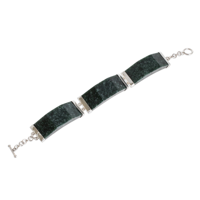 Jade link bracelet, 'Simple Panels in Dark Green' - Dark Green Jade Link Bracelet from Guatemala