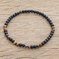 Hot Men's Fashion Black Onyx Stone Tiger Eye Sanskrit Beads Cuff Charm Bracelets