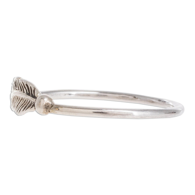Sterling silver band ring, 'Fallen Feather' - Slender Sterling Silver Band Ring with Feather