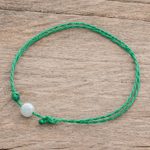 Jade anklet, 'Boho Rope in Green' - Jade Anklet with Adjustable Green Cord from Guatemala