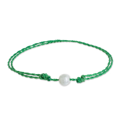 Jade anklet, 'Boho Rope in Green' - Jade Anklet with Adjustable Green Cord from Guatemala
