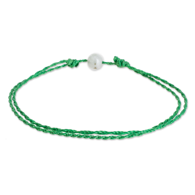 Jade anklet, 'Boho Rope in Green' - Jade Anklet with Adjustable Green Cord from Guatemala
