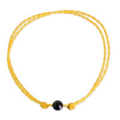 Jade Anklet with Adjustable Yellow Cord from Guatemala