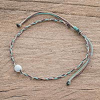 Jade anklet, 'Colorful Rope' - Colorful Cord Anklet with White Jade from Guatemala