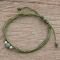 Jade bracelet, 'Forest Design' - Jade Bracelet with Adjustable Green Cord from Guatemala