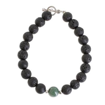 Jade and lava stone beaded bracelet, 'Within Darkness' - Jade and Lava Stone Beaded Bracelet from Guatemala