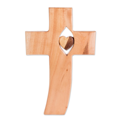 Heart-Themed Cedar Wood Wall Cross from Guatemala
