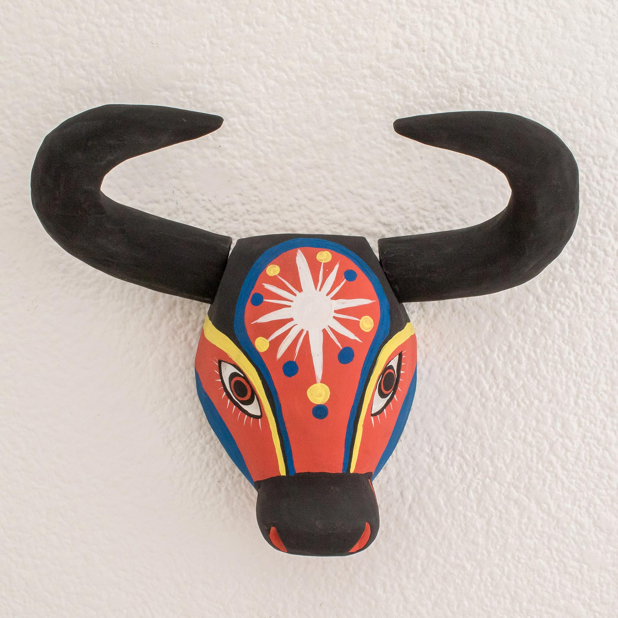 Colorful Wood Bull Mask Crafted in Guatemala Starry Bull NOVICA