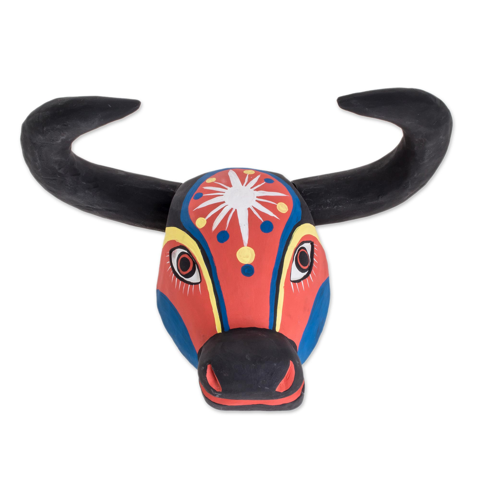 Colorful Wood Bull Mask Crafted in Guatemala - Starry Bull | NOVICA