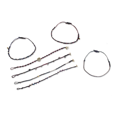 Makramee-Armbänder aus Glasperlen, (7er-Set) - Makramee-Armbänder aus Glasperlen in Schwarz (7er-Set)