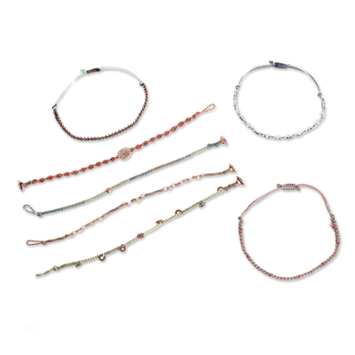 Glass beaded macrame bracelets, 'Boho Histories' (set of 7) - Glass Beaded Macrame Bracelets from Guatemala (Set of 7)