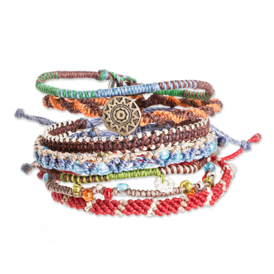 Glass beaded macrame bracelets, 'Histories' (set of 7) - Colorful Glass Beaded Macrame Bracelets (Set of 7)
