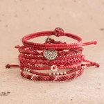 Glass beaded macrame bracelets, 'Boho Histories in Red' (set of 7) - Glass Beaded Macrame Bracelets in Red (Set of 7)