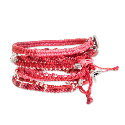 Glass beaded macrame bracelets, 'Boho Histories in Red' (set of 7) - Glass Beaded Macrame Bracelets in Red (Set of 7)
