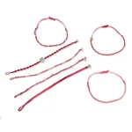 Glass beaded macrame bracelets, 'Boho Histories in Red' (set of 7) - Glass Beaded Macrame Bracelets in Red (Set of 7)