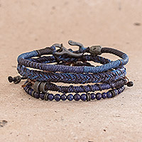 Lapis lazuli and leather bracelets, Boho Friends (set of 4)