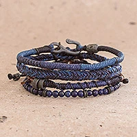 Lapis lazuli and leather bracelets, 'Boho Friends' (set of 4) - Lapis Lazuli and Leather Bracelets from Guatemala (Set of 4)