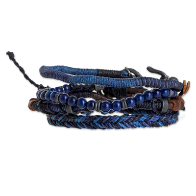 Lapis Lazuli and Leather Bracelets from Guatemala (Set of 4)