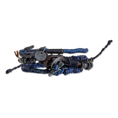 Lapis lazuli and leather bracelets, 'Boho Friends' (set of 4) - Lapis Lazuli and Leather Bracelets from Guatemala (Set of 4)