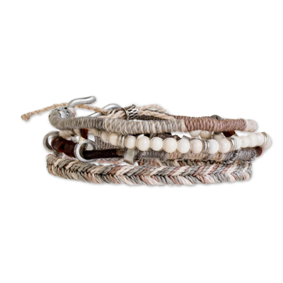 Macrame bracelets, 'Maya Highlands' (set of 4) - Unisex Beige Macrame Bracelets (Set of 4)