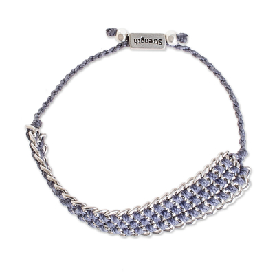 Hand-Knotted Wristband Bracelet in Cadet Blue with Metal