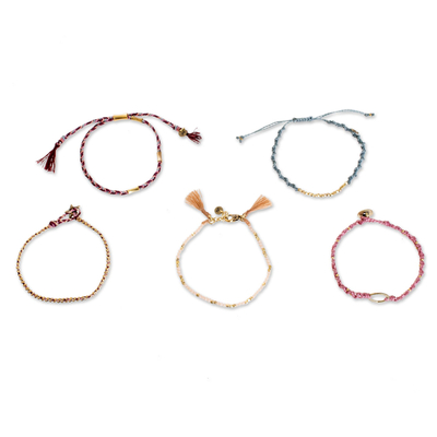 Glass beaded macrame bracelets, 'Powerful Friendship' (set of 5) - Glass Beaded Macrame Bracelets in Various Colors (Set of 5)