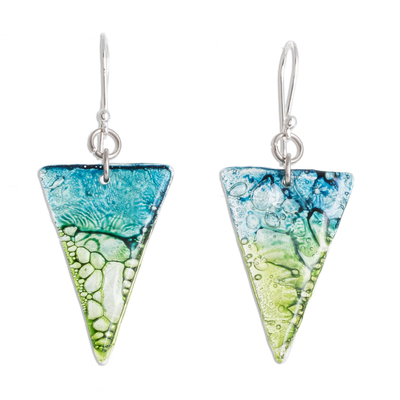 Recycled CD dangle earrings, 'Ombre Triangles' - Triangular Recycled CD Dangle Earrings from Guatemala