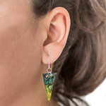Recycled CD dangle earrings, 'Ombre Triangles' - Triangular Recycled CD Dangle Earrings from Guatemala
