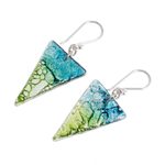 Recycled CD dangle earrings, 'Ombre Triangles' - Triangular Recycled CD Dangle Earrings from Guatemala