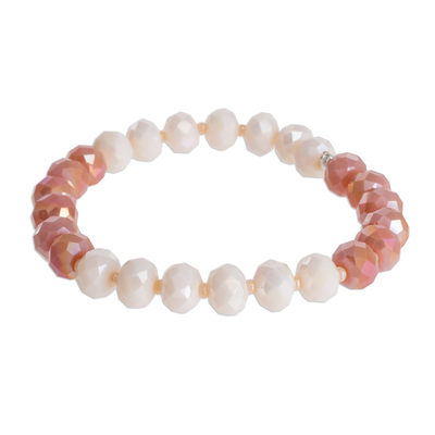Crystal and glass beaded stretch bracelet, 'Tender Pink' - Pink Crystal and Glass Beaded Stretch Bracelet