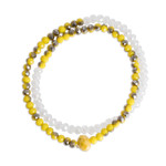 Crystal beaded wrap stretch bracelet, 'Joyful Union' - Crystal Beaded Wrap Bracelet in Yellow and White