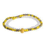 Crystal beaded wrap stretch bracelet, 'Joyful Union' - Crystal Beaded Wrap Bracelet in Yellow and White