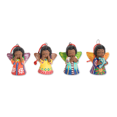 Ceramic ornaments, 'Heavenly Angels' (set of 4) - Set of 4 Handcrafted Ceramic Angel Ornaments