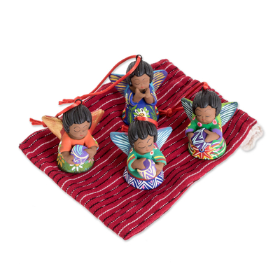 Ceramic ornaments, 'Forest Angels' (set of 4) - Handcrafted Ceramic Angel Ornaments (Set of 4)