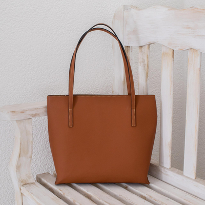 Bonded leather shoulder bag, 'Sublime Elegance in Spice' - Bonded Leather Shoulder Bag in Solid Spice from El Salvador