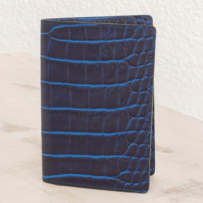 Leather passport wallet, 'Intricate Veins in Azure' - Navy and Azure Leather Passport Wallet from El Salvador