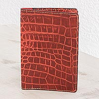 Leather passport wallet, 'Intricate Veins in Chili'