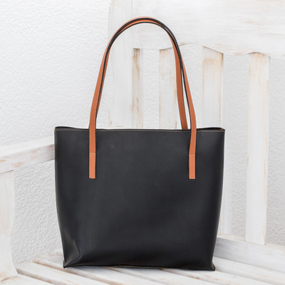 Bonded leather shoulder bag, 'Sublime Style in Black' - Bonded Leather Shoulder Bag in Black from El Salvador