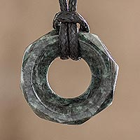 Jade pendant necklace, 'Dark Green Ancestral Treasure'