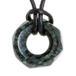 Jade pendant necklace, 'Dark Green Ancestral Treasure' - Faceted Dark Green Jade Pendant Necklace from Guatemala