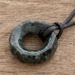 Jade pendant necklace, 'Dark Green Ancestral Treasure' - Faceted Dark Green Jade Pendant Necklace from Guatemala