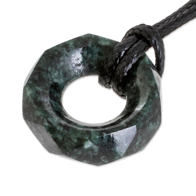 Jade pendant necklace, 'Dark Green Ancestral Treasure' - Faceted Dark Green Jade Pendant Necklace from Guatemala