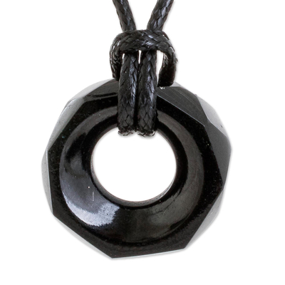 Faceted Black Jade Pendant Necklace from Guatemala