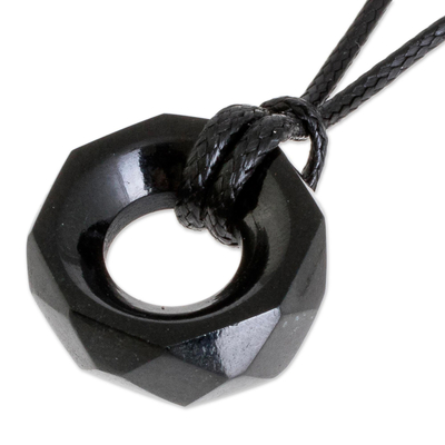 Jade pendant necklace, 'Black Ancestral Treasure' - Faceted Black Jade Pendant Necklace from Guatemala
